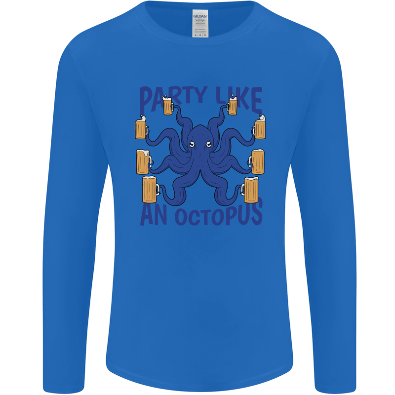 Beer Party Octopus Scuba Diving Diver Funny Mens Long Sleeve T-Shirt Royal Blue