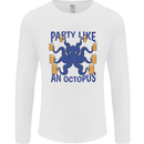 Beer Party Octopus Scuba Diving Diver Funny Mens Long Sleeve T-Shirt White