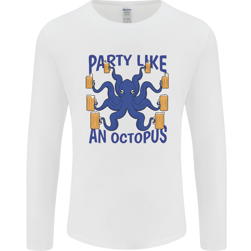 Beer Party Octopus Scuba Diving Diver Funny Mens Long Sleeve T-Shirt White