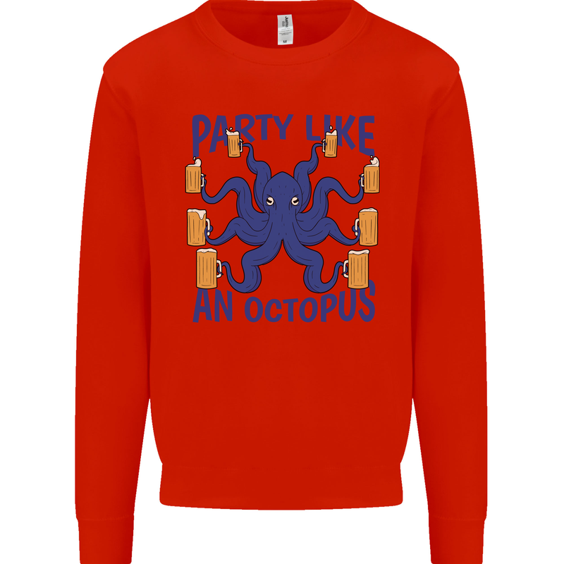 Beer Party Octopus Scuba Diving Diver Funny Mens Sweatshirt Jumper Bright Red