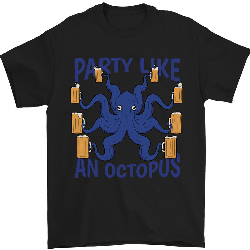 Beer Party Octopus Scuba Diving Diver Funny Mens T-Shirt Cotton Gildan Black
