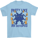 Beer Party Octopus Scuba Diving Diver Funny Mens T-Shirt Cotton Gildan Light Blue