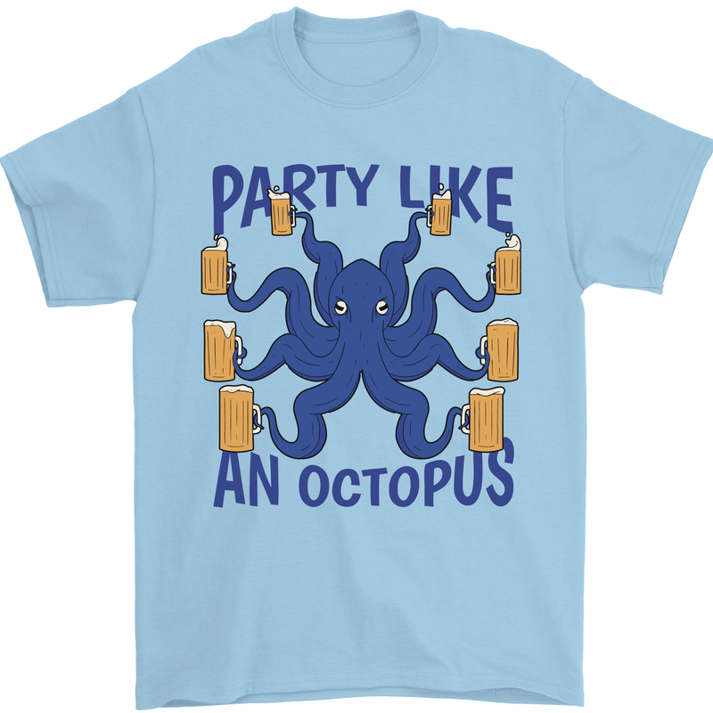 Beer Party Octopus Scuba Diving Diver Funny Mens T-Shirt Cotton Gildan Light Blue