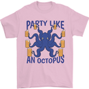 Beer Party Octopus Scuba Diving Diver Funny Mens T-Shirt Cotton Gildan Light Pink
