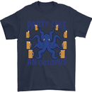 Beer Party Octopus Scuba Diving Diver Funny Mens T-Shirt Cotton Gildan Navy Blue