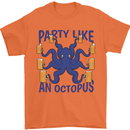 Beer Party Octopus Scuba Diving Diver Funny Mens T-Shirt Cotton Gildan Orange