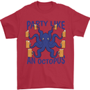 Beer Party Octopus Scuba Diving Diver Funny Mens T-Shirt Cotton Gildan Red