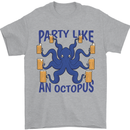Beer Party Octopus Scuba Diving Diver Funny Mens T-Shirt Cotton Gildan Sports Grey