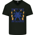 Beer Party Octopus Scuba Diving Diver Funny Mens V-Neck Cotton T-Shirt Black