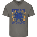 Beer Party Octopus Scuba Diving Diver Funny Mens V-Neck Cotton T-Shirt Charcoal