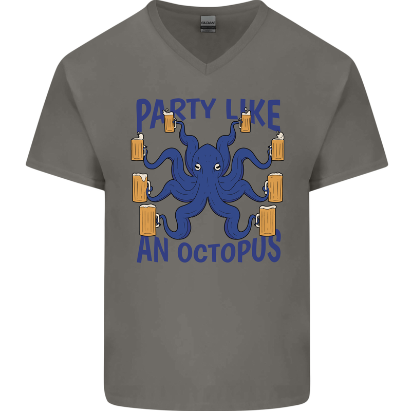 Beer Party Octopus Scuba Diving Diver Funny Mens V-Neck Cotton T-Shirt Charcoal