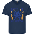 Beer Party Octopus Scuba Diving Diver Funny Mens V-Neck Cotton T-Shirt Navy Blue