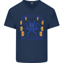 Beer Party Octopus Scuba Diving Diver Funny Mens V-Neck Cotton T-Shirt Navy Blue
