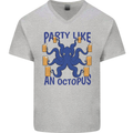 Beer Party Octopus Scuba Diving Diver Funny Mens V-Neck Cotton T-Shirt Sports Grey