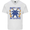 Beer Party Octopus Scuba Diving Diver Funny Mens V-Neck Cotton T-Shirt White