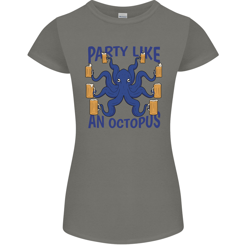 Beer Party Octopus Scuba Diving Diver Funny Womens Petite Cut T-Shirt Charcoal