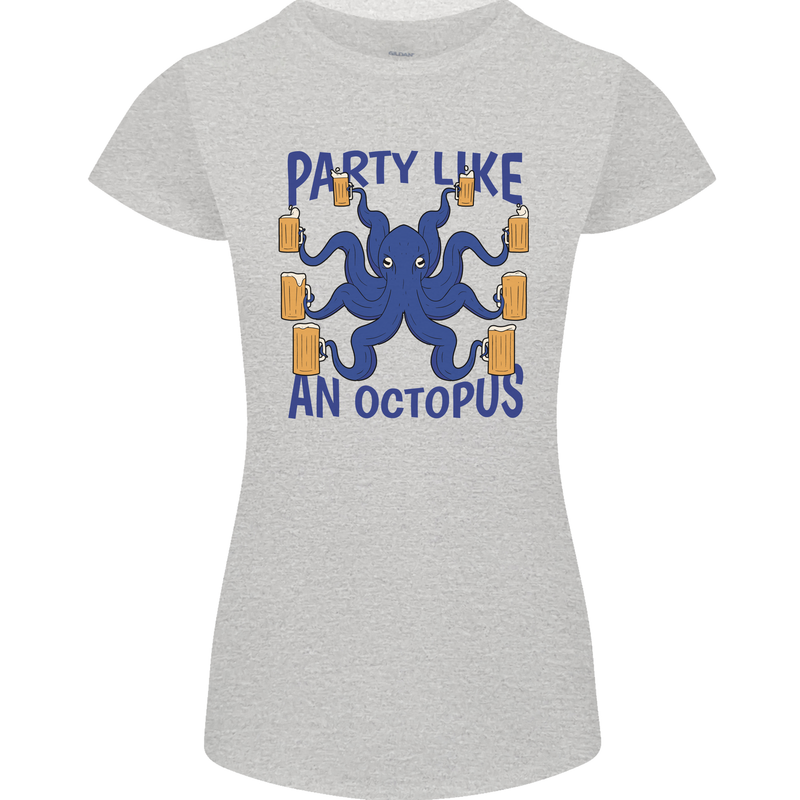 Beer Party Octopus Scuba Diving Diver Funny Womens Petite Cut T-Shirt Sports Grey