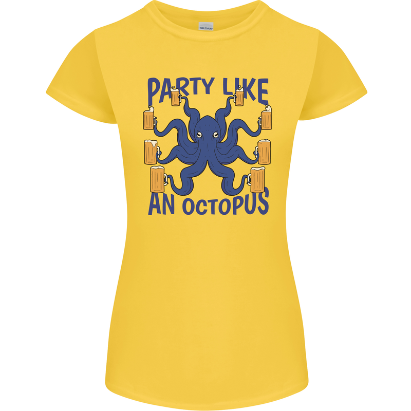 Beer Party Octopus Scuba Diving Diver Funny Womens Petite Cut T-Shirt Yellow