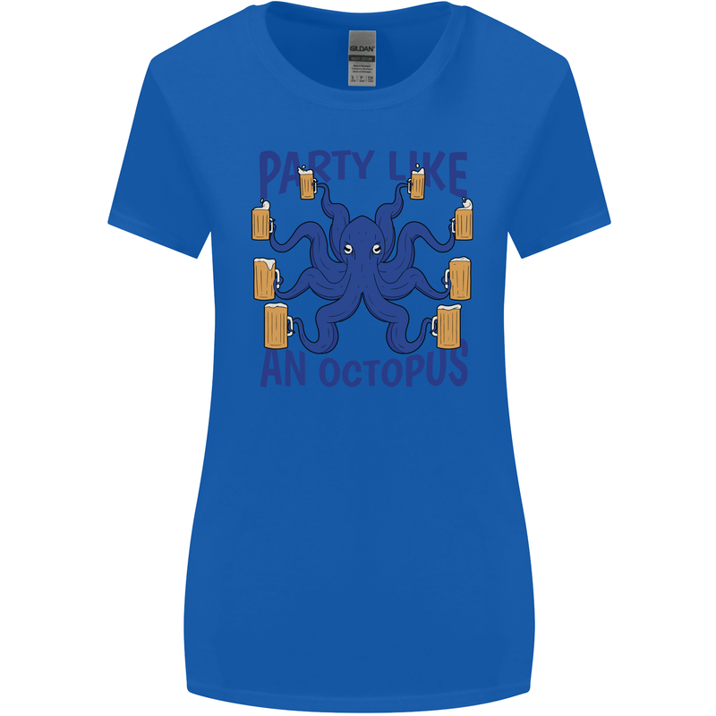 Beer Party Octopus Scuba Diving Diver Funny Womens Wider Cut T-Shirt Royal Blue