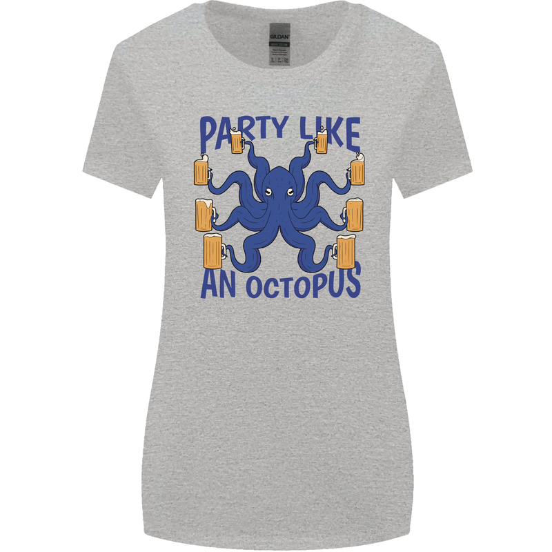 Beer Party Octopus Scuba Diving Diver Funny Womens Wider Cut T-Shirt Sports Grey