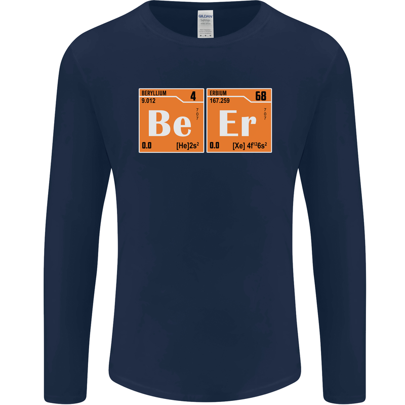 Beer Periodic Table Chemistry Geek Funny Mens Long Sleeve T-Shirt Navy Blue