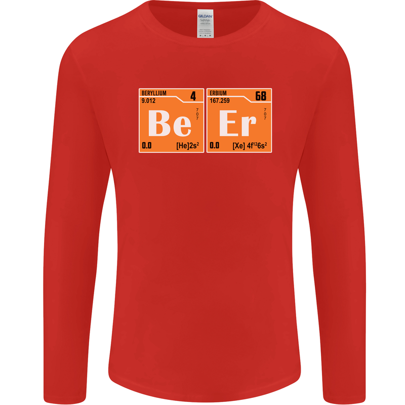 Beer Periodic Table Chemistry Geek Funny Mens Long Sleeve T-Shirt Red