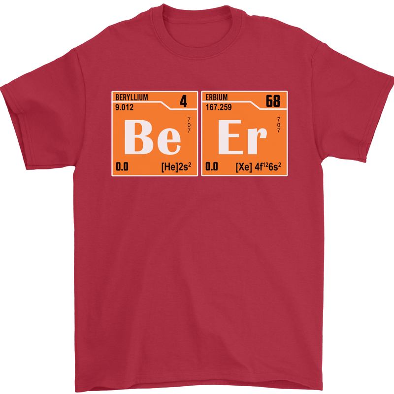 Beer Periodic Table Chemistry Geek Funny Mens T-Shirt Cotton Gildan Red
