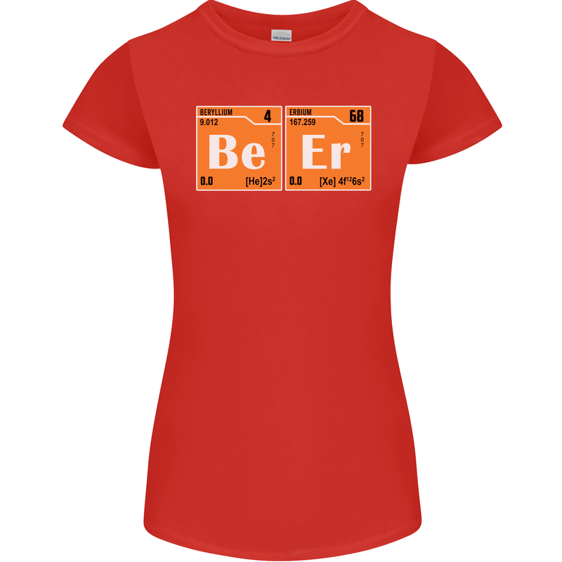Beer Periodic Table Chemistry Geek Funny Womens Petite Cut T-Shirt Red