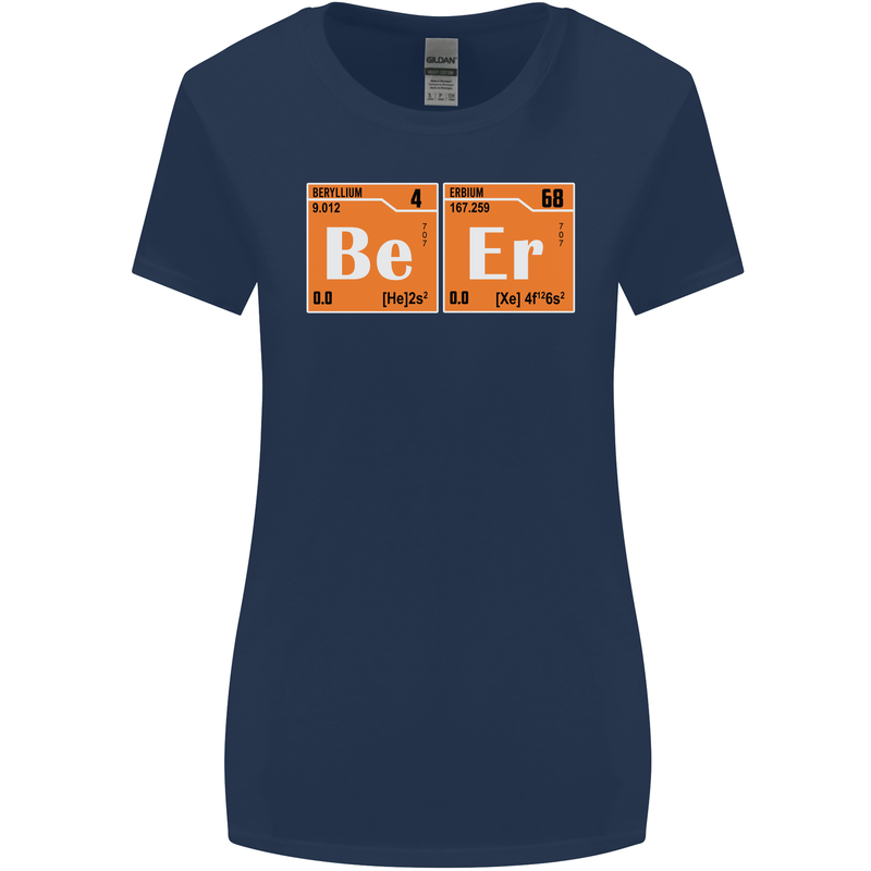 Beer Periodic Table Chemistry Geek Funny Womens Wider Cut T-Shirt Navy Blue