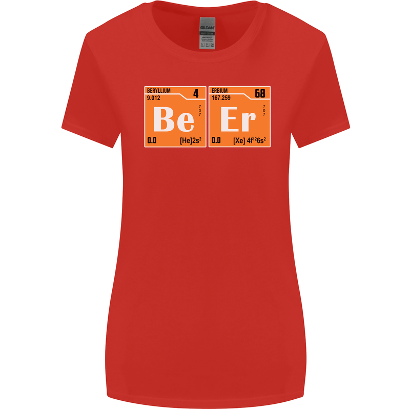 Beer Periodic Table Chemistry Geek Funny Womens Wider Cut T-Shirt Red