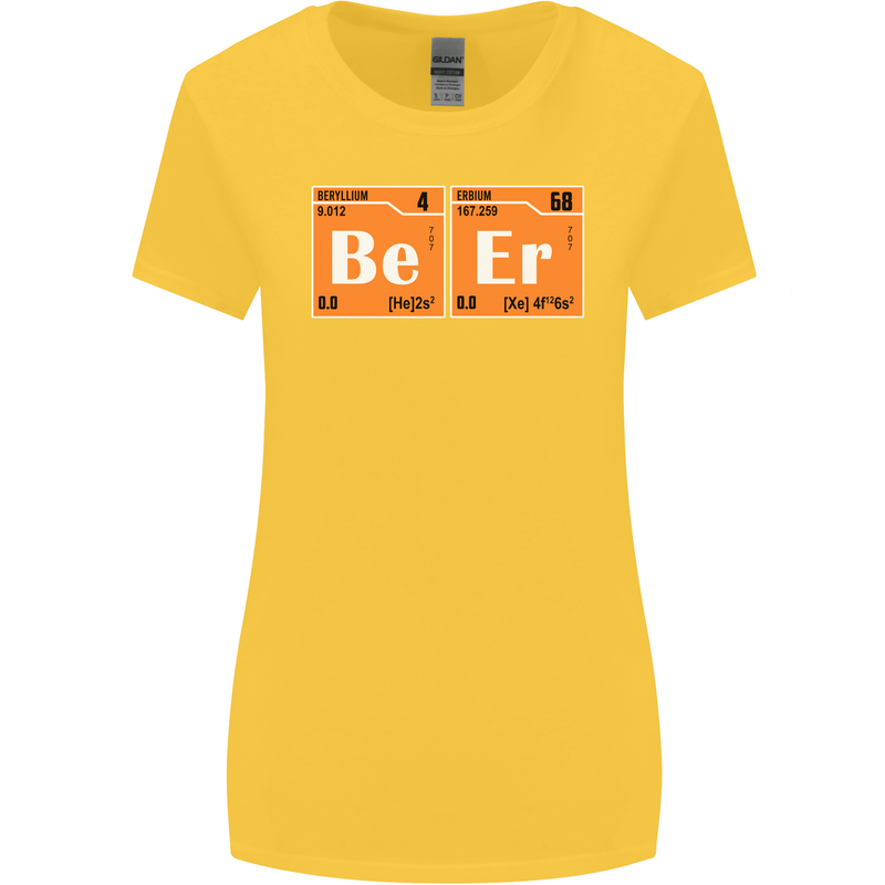 Beer Periodic Table Chemistry Geek Funny Womens Wider Cut T-Shirt Yellow