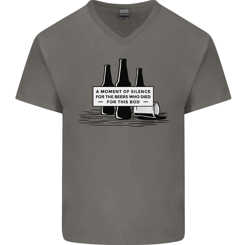 Beer Silence Funny Alcohol Cider Guinness Mens V-Neck Cotton T-Shirt Charcoal