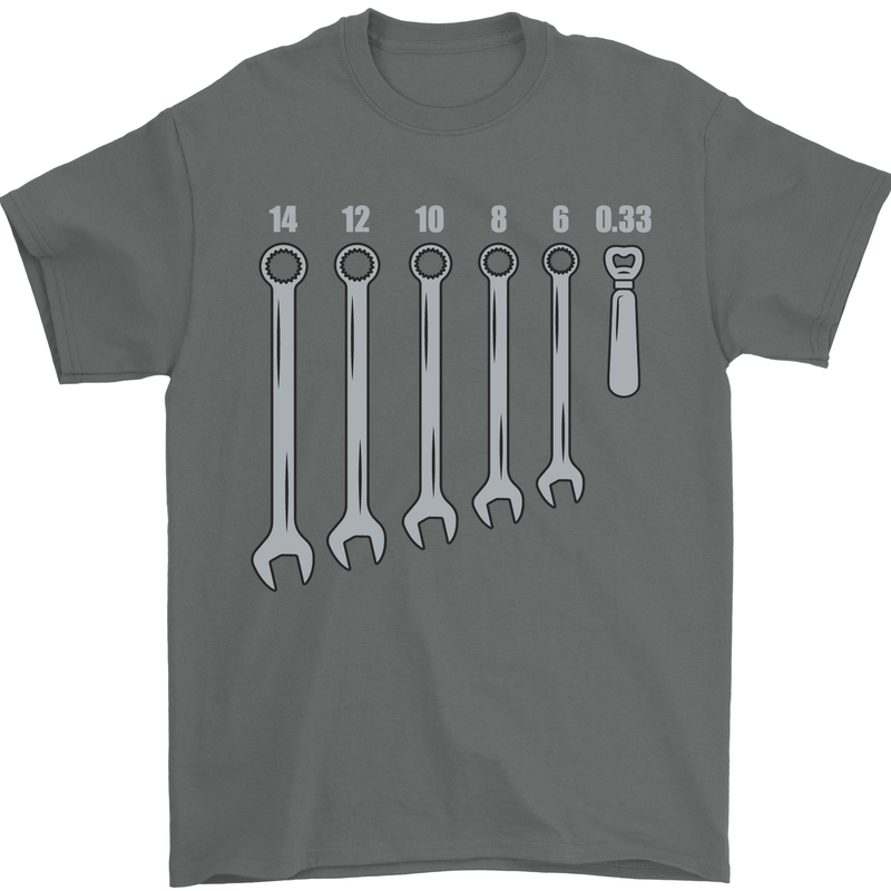 Beer Spanners Funny Mechanic Alcohol DIY Mens T-Shirt Cotton Gildan Charcoal