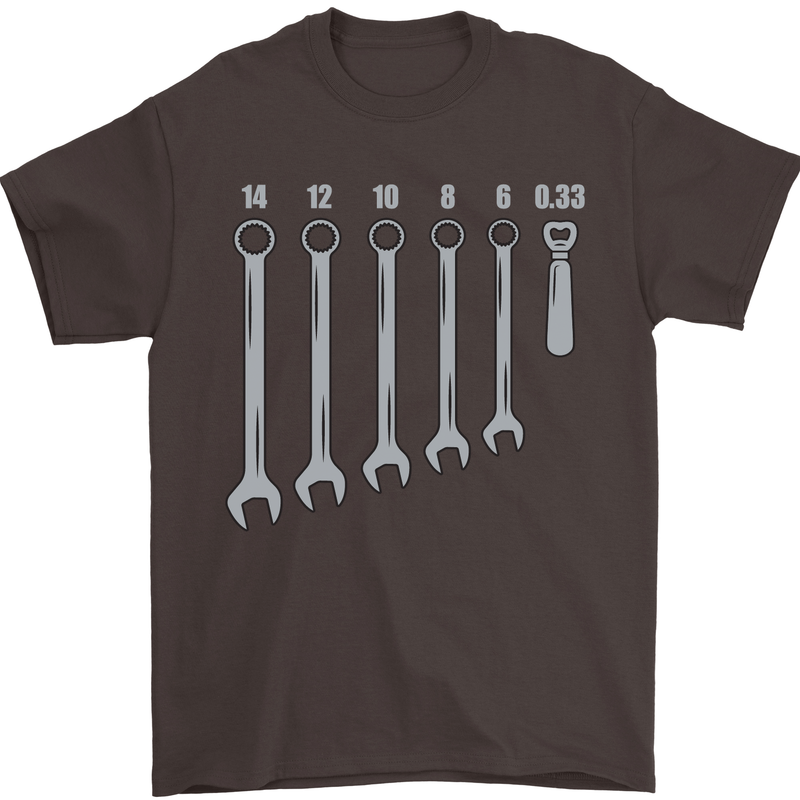 Beer Spanners Funny Mechanic Alcohol DIY Mens T-Shirt Cotton Gildan Dark Chocolate