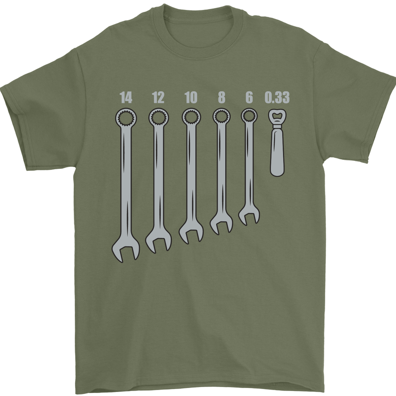 Beer Spanners Funny Mechanic Alcohol DIY Mens T-Shirt Cotton Gildan Military Green