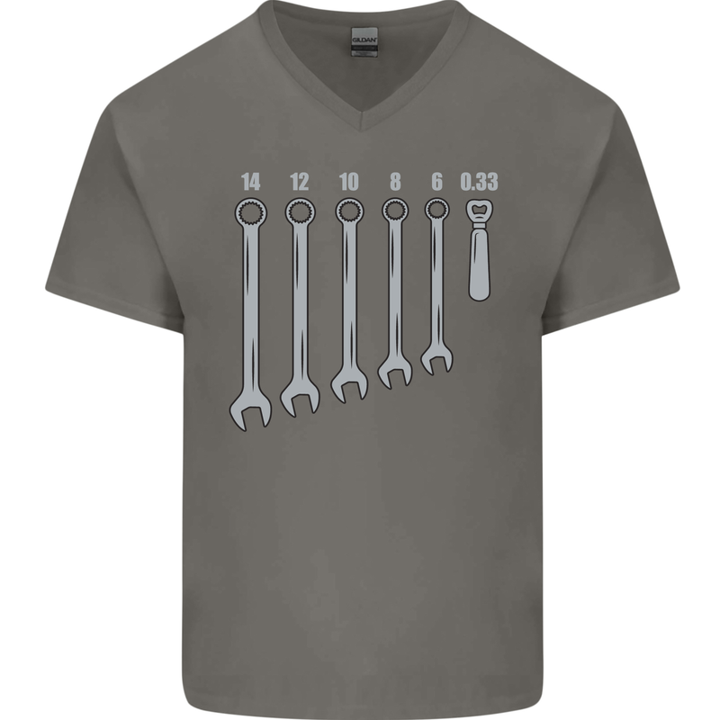 Beer Spanners Funny Mechanic Alcohol DIY Mens V-Neck Cotton T-Shirt Charcoal