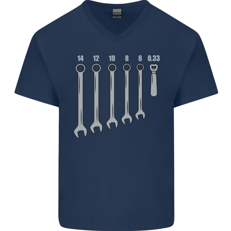 Beer Spanners Funny Mechanic Alcohol DIY Mens V-Neck Cotton T-Shirt Navy Blue