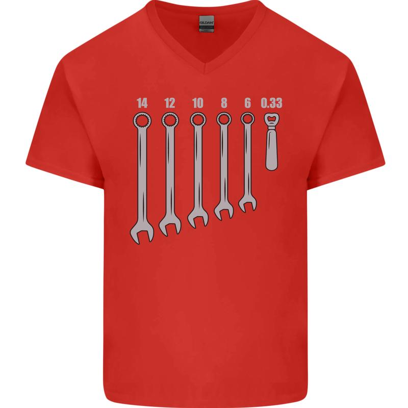 Beer Spanners Funny Mechanic Alcohol DIY Mens V-Neck Cotton T-Shirt Red