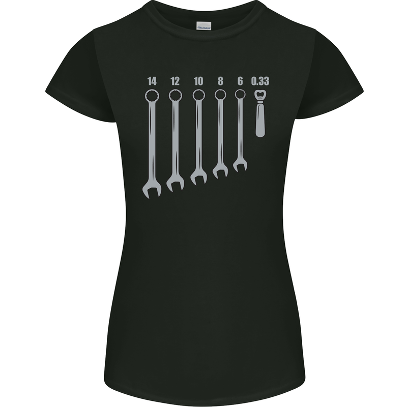 Beer Spanners Funny Mechanic Alcohol DIY Womens Petite Cut T-Shirt Black