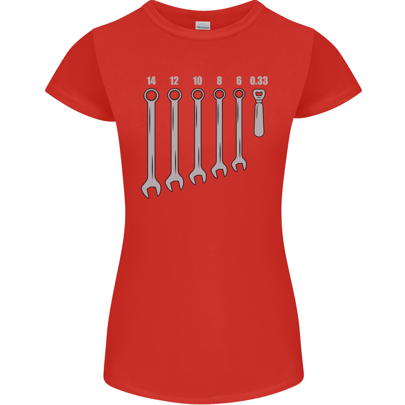 Beer Spanners Funny Mechanic Alcohol DIY Womens Petite Cut T-Shirt Red