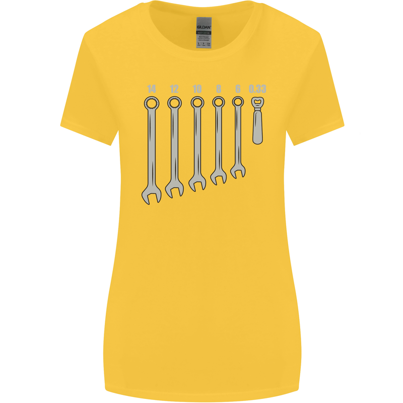 Beer Spanners Funny Mechanic Alcohol DIY Womens Wider Cut T-Shirt Yellow