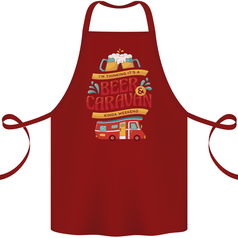 Beer and Caravan Kinda Weekend Funny Cotton Apron 100% Organic Maroon