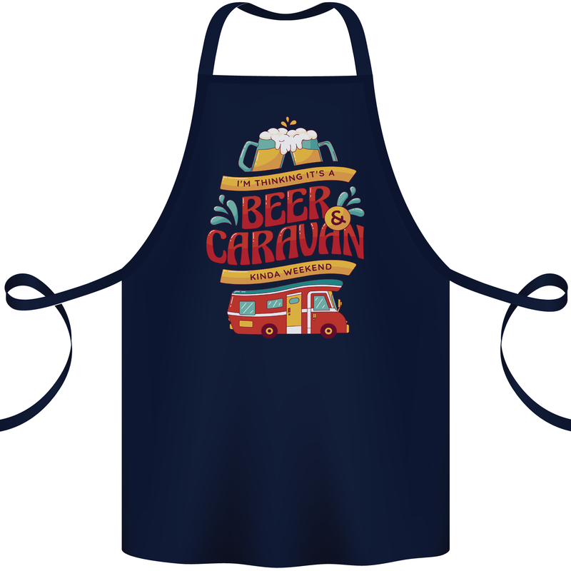 Beer and Caravan Kinda Weekend Funny Cotton Apron 100% Organic Navy Blue