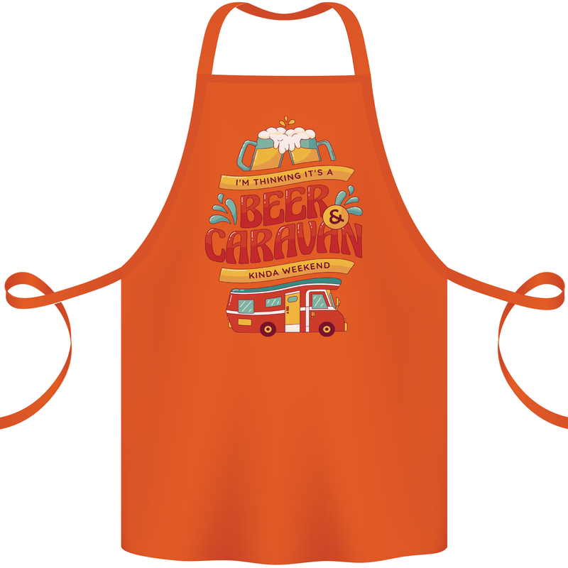 Beer and Caravan Kinda Weekend Funny Cotton Apron 100% Organic Orange