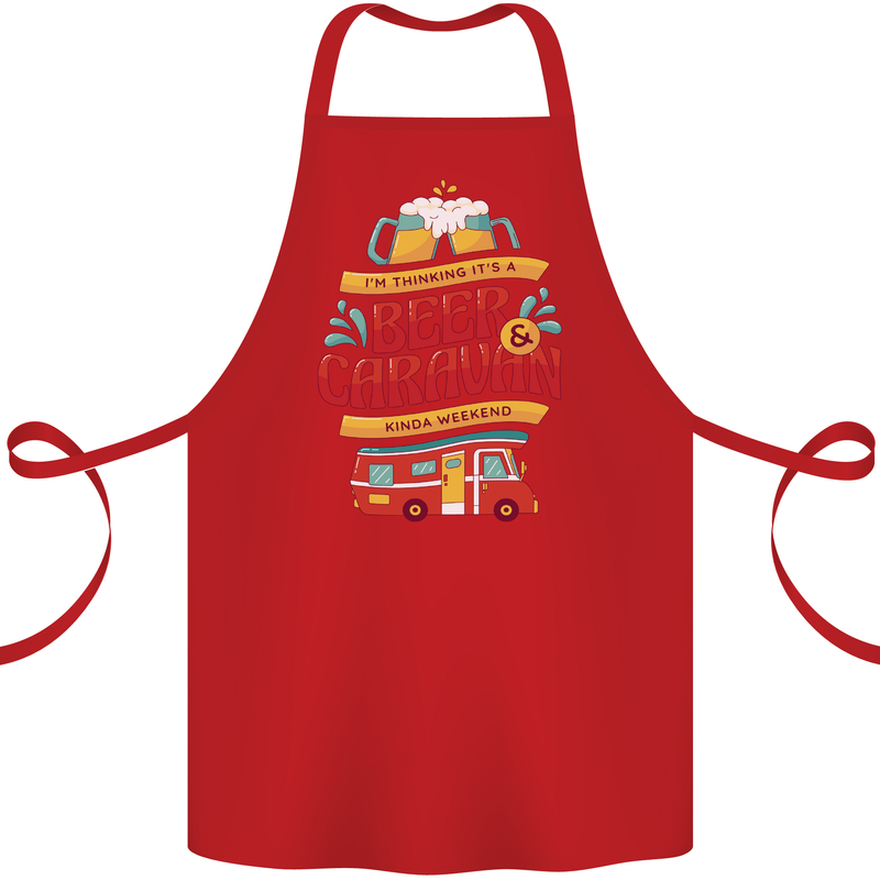 Beer and Caravan Kinda Weekend Funny Cotton Apron 100% Organic Red