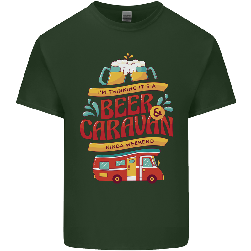 Beer and Caravan Kinda Weekend Funny Mens Cotton T-Shirt Tee Top Forest Green