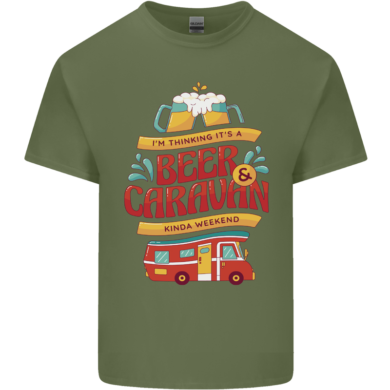 Beer and Caravan Kinda Weekend Funny Mens Cotton T-Shirt Tee Top Military Green