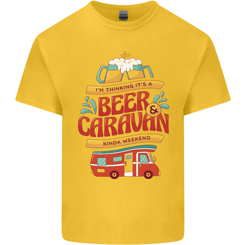 Beer and Caravan Kinda Weekend Funny Mens Cotton T-Shirt Tee Top Yellow