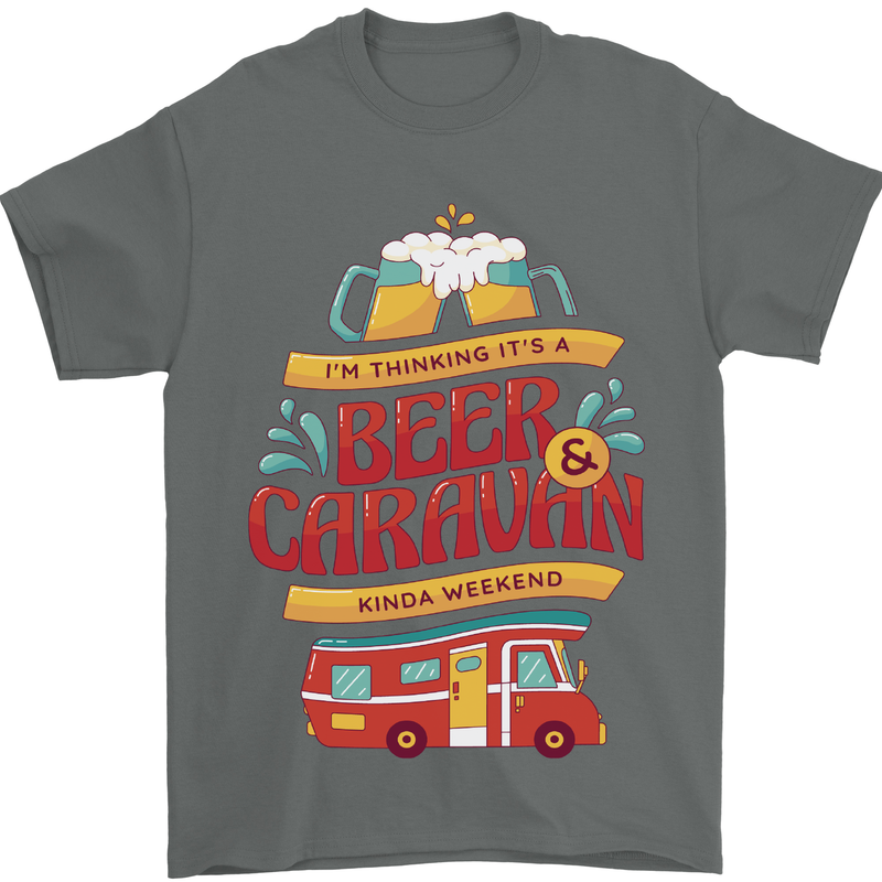 Beer and Caravan Kinda Weekend Funny Mens T-Shirt Cotton Gildan Charcoal