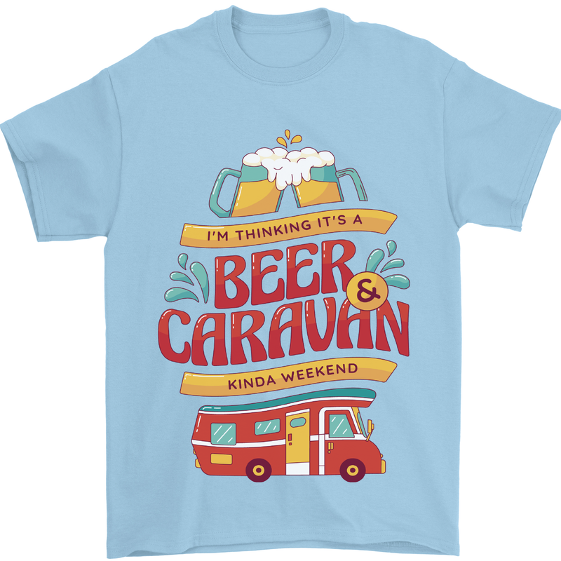 Beer and Caravan Kinda Weekend Funny Mens T-Shirt Cotton Gildan Light Blue